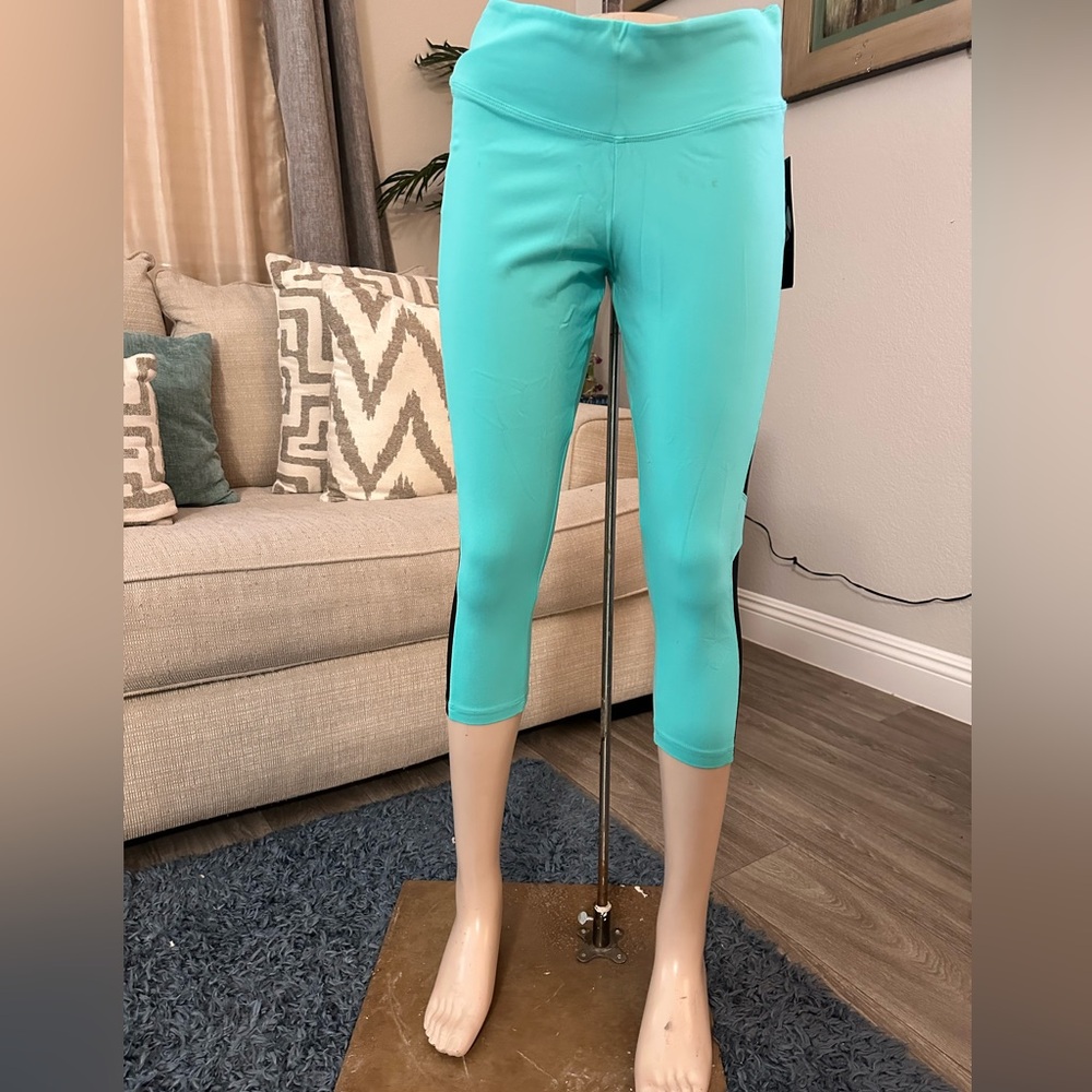 Teal KATHYANA crop leggings with mesh